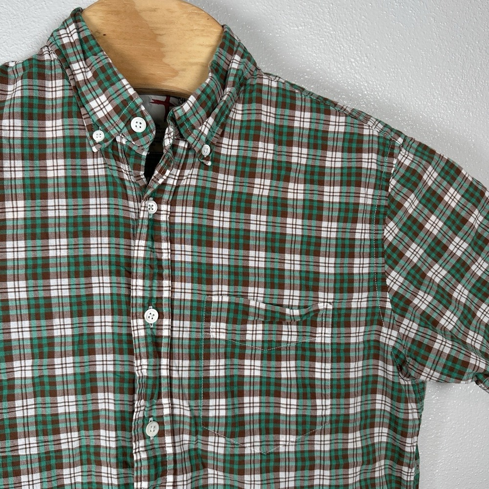 Relwen Mens Medium‎ Button Down Short Sleeve Pocket Shirt Green Plaid Cotton
